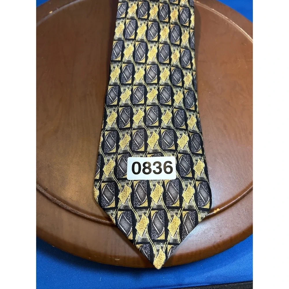 Martin Wong Collection Blue & Yellow Men's‎ 100% Silk Tie Geometric Necktie